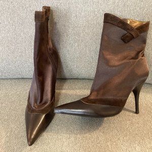 BROWN DRESS SATIN BCBG BOOTIES